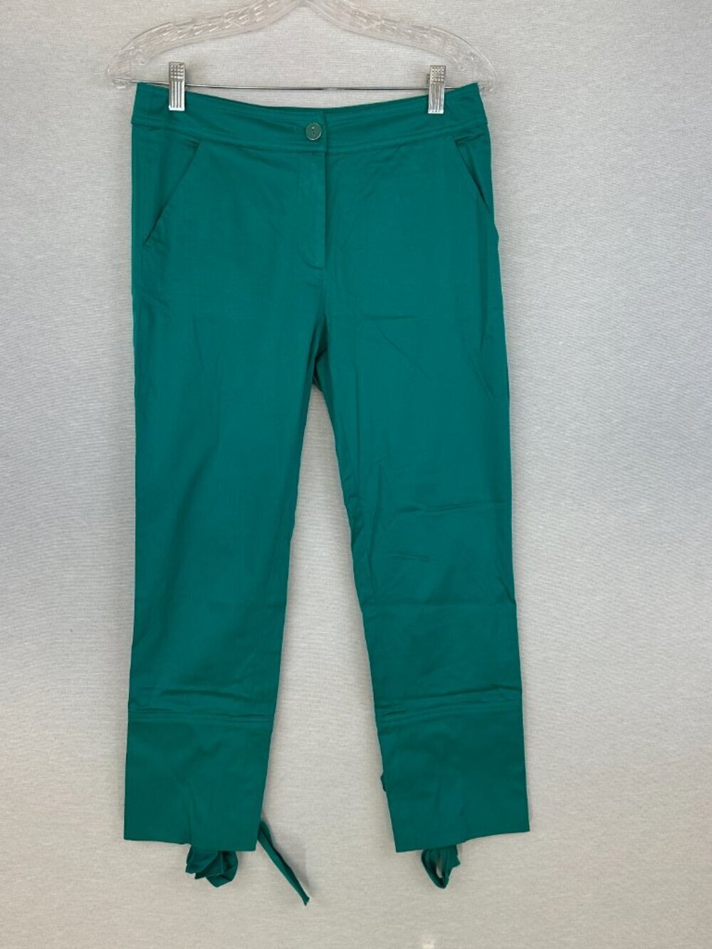 iROO WOMEN'S TURQUOISE DRESS PANTS, LACE-UP DETAILS AT THE HEM, WAIST 28-28 in